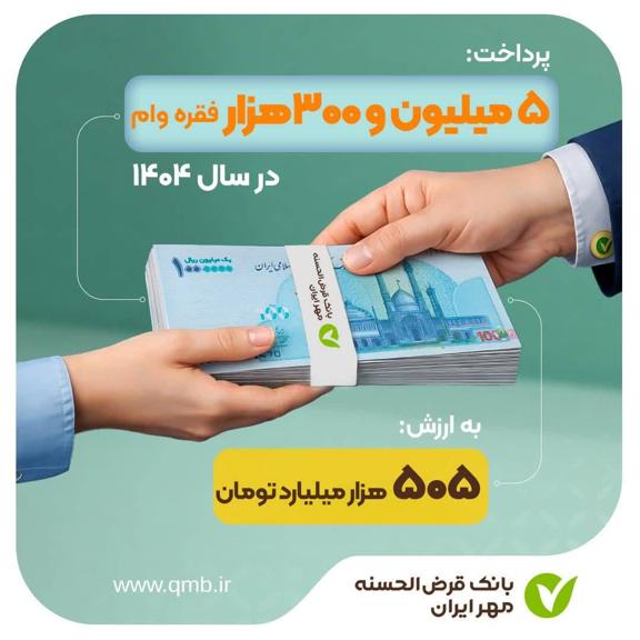 ثبت رکورد پرداخت ۵ میلیون و ۳۰۰هزار فقره وام قرضالحسنه در سال ۱۴۰۴